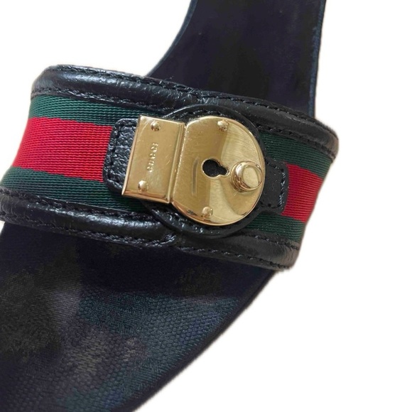 GUCCI GG & Black Leather And Web
Ankle Strap Sandals Size 10B - Picture 9 of 15